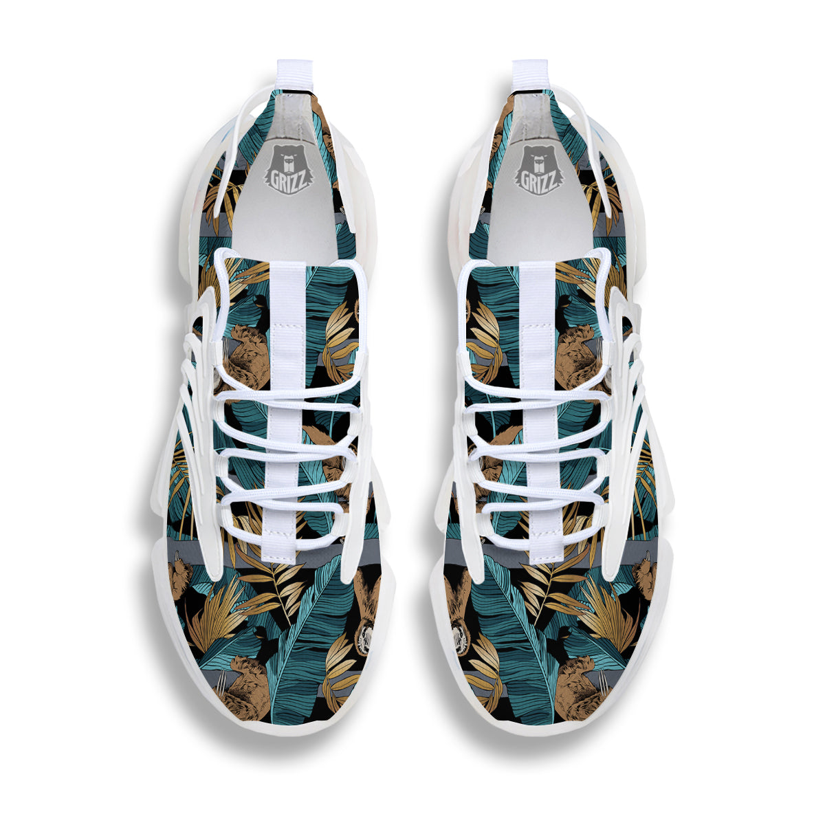 Sloth Tropical Print Pattern White Gym Shoes-grizzshop