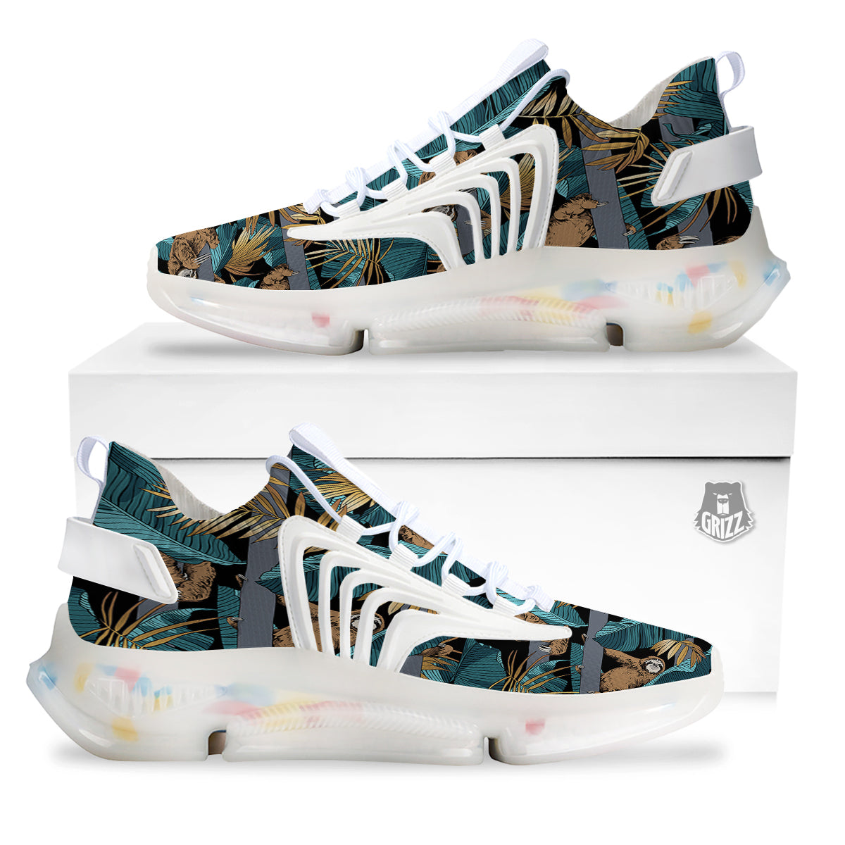 Sloth Tropical Print Pattern White Gym Shoes-grizzshop