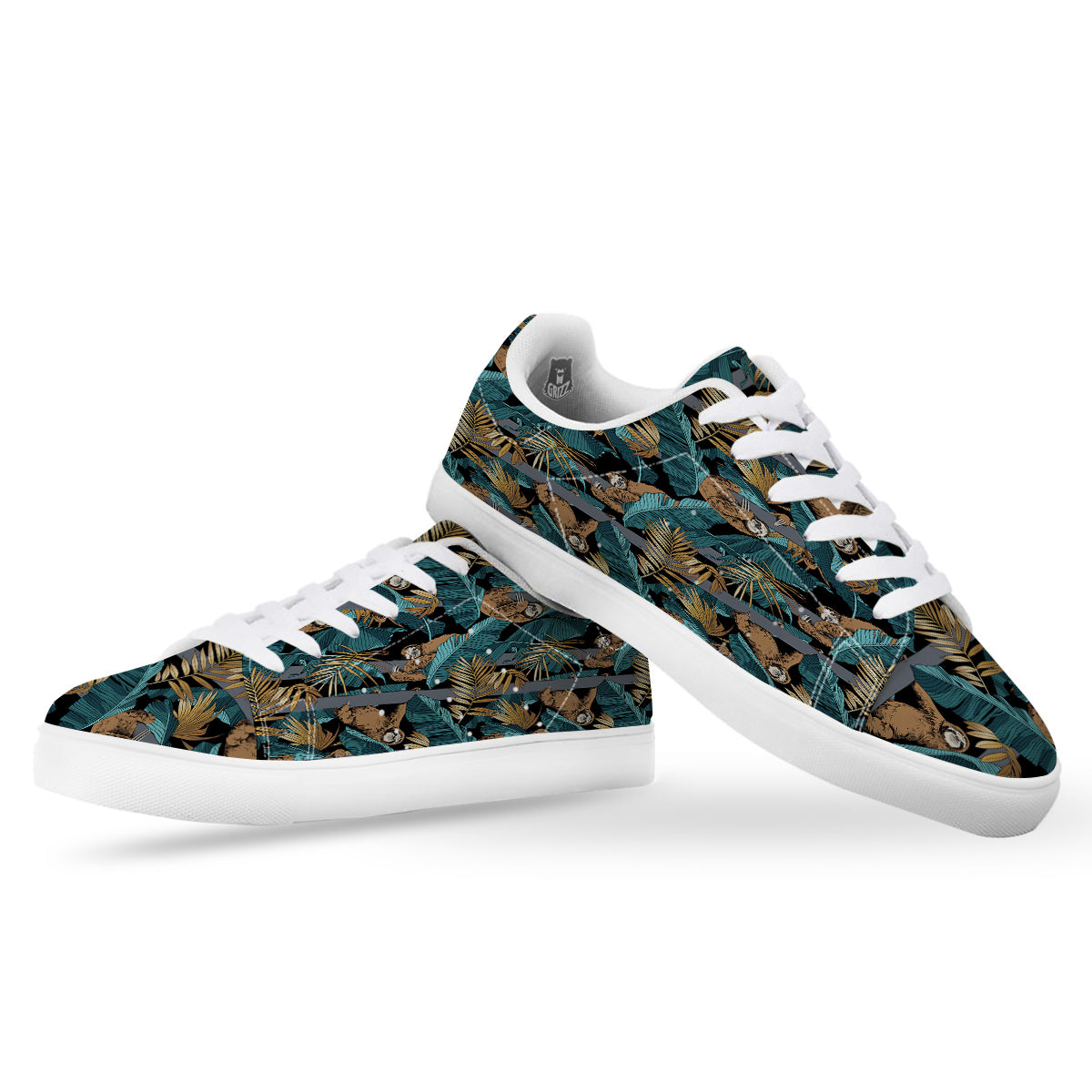 Sloth Tropical Print Pattern White Low Top Sneakers-grizzshop