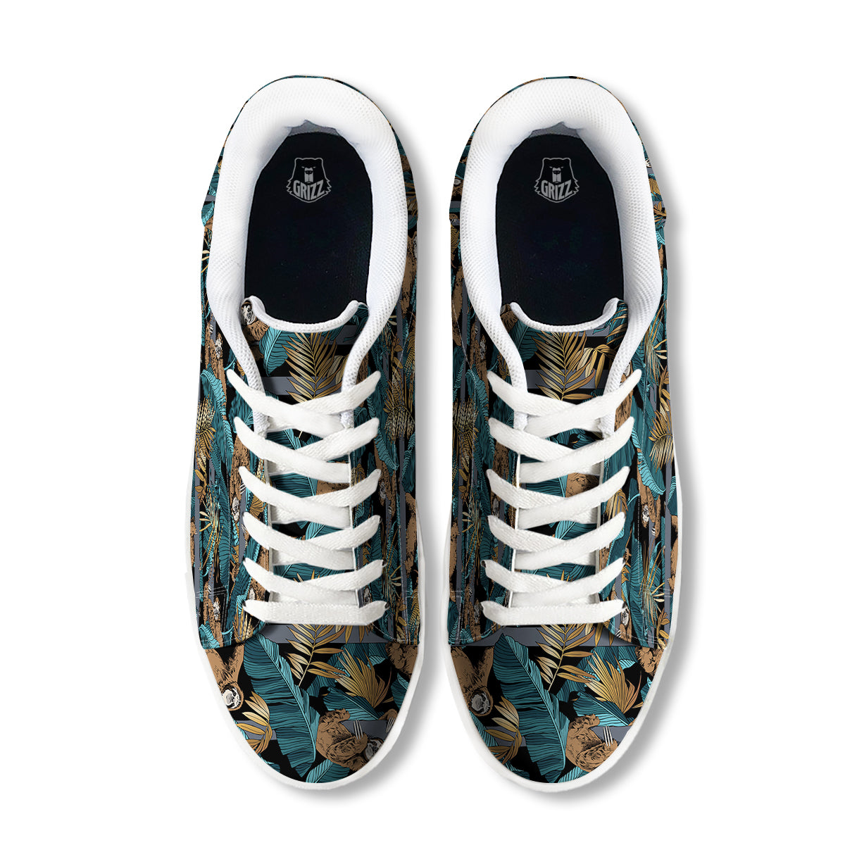 Sloth Tropical Print Pattern White Low Top Sneakers-grizzshop