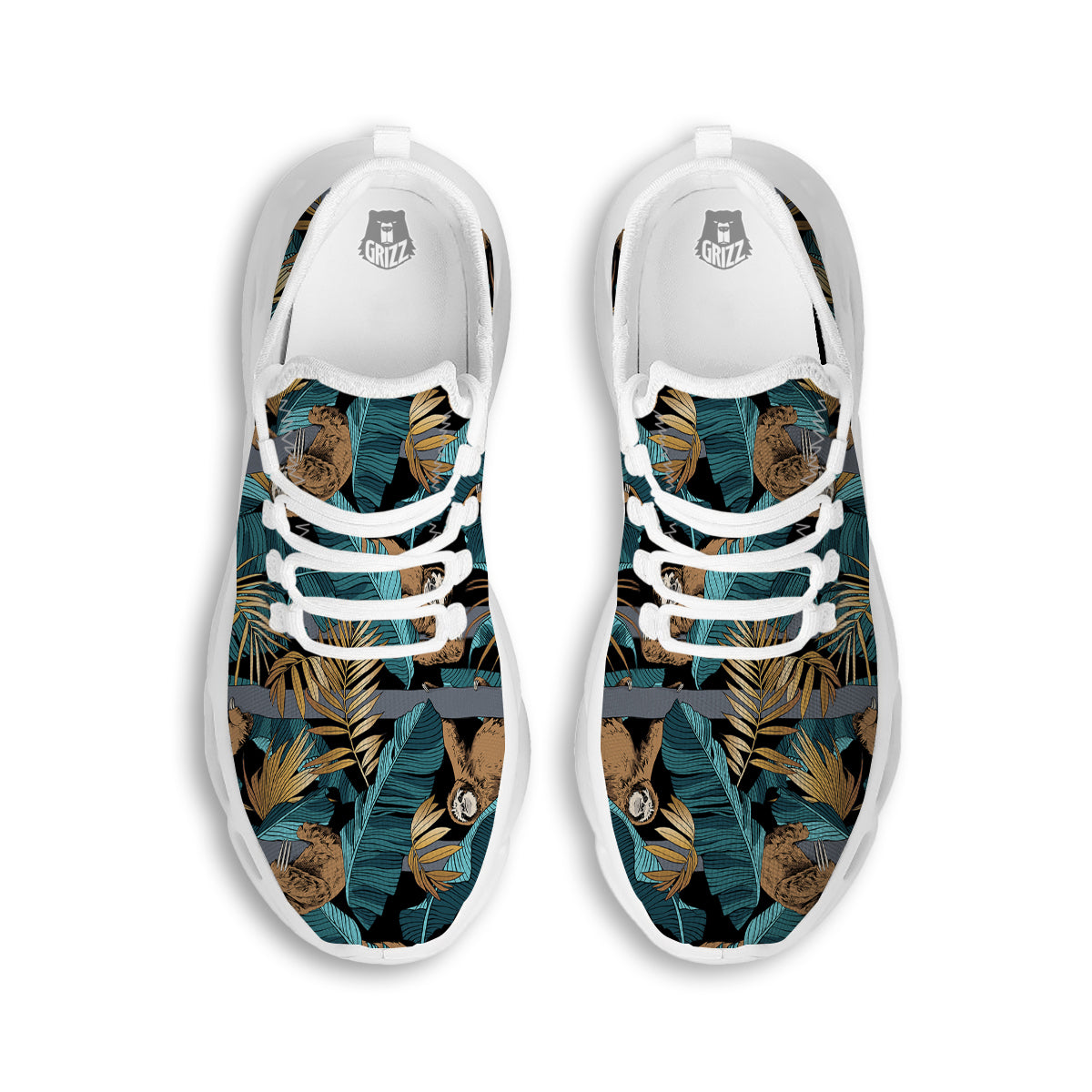 Sloth Tropical Print Pattern White Running Shoes-grizzshop