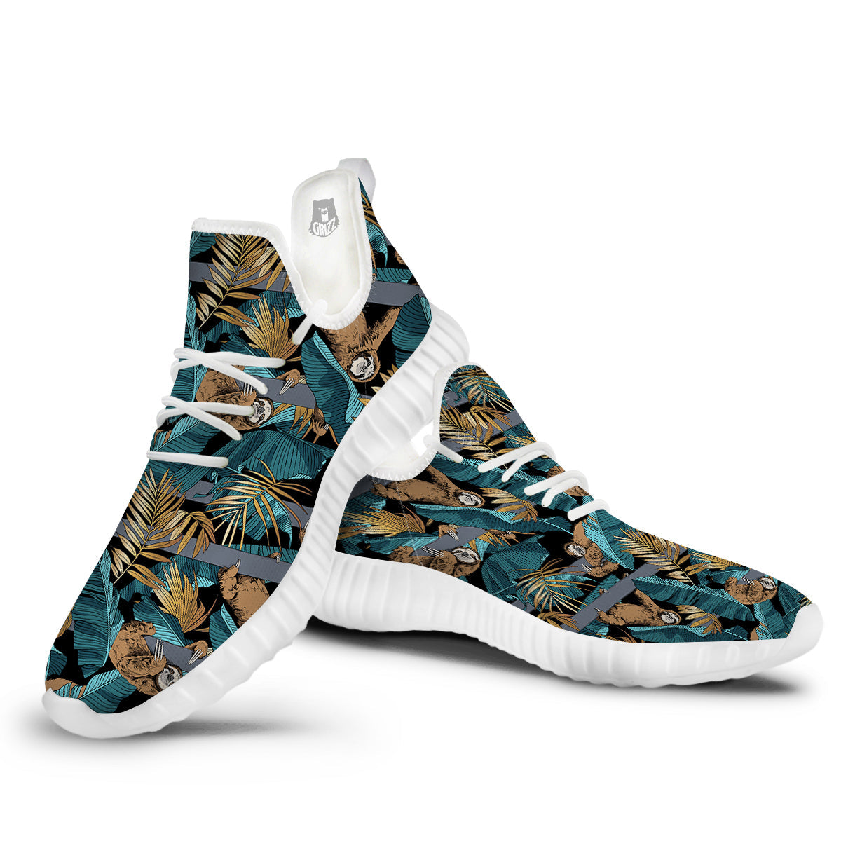 Sloth Tropical Print Pattern White Walking Shoes-grizzshop