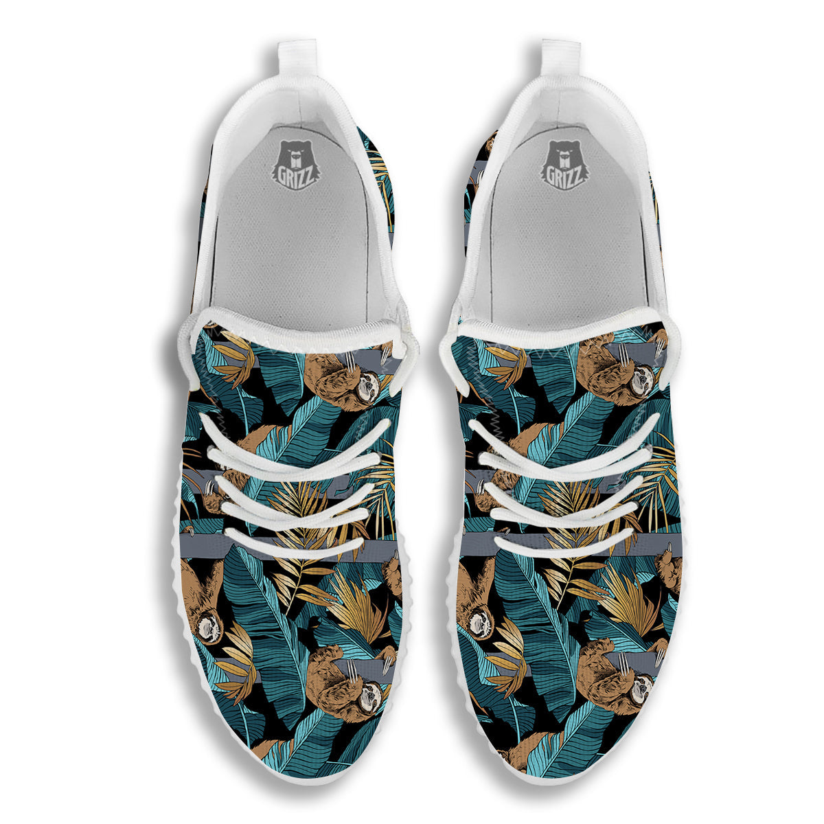 Sloth Tropical Print Pattern White Walking Shoes-grizzshop