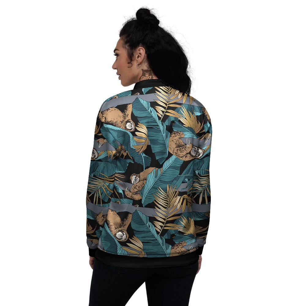 Sloth Tropical Print Pattern Women's Bomber Jacket-grizzshop