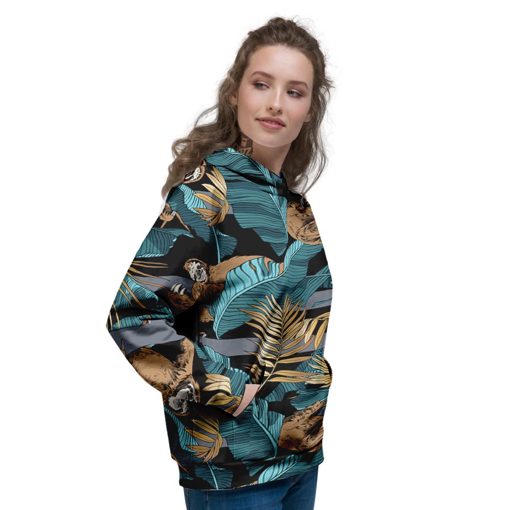 Sloth Tropical Print Pattern Women's Hoodie-grizzshop