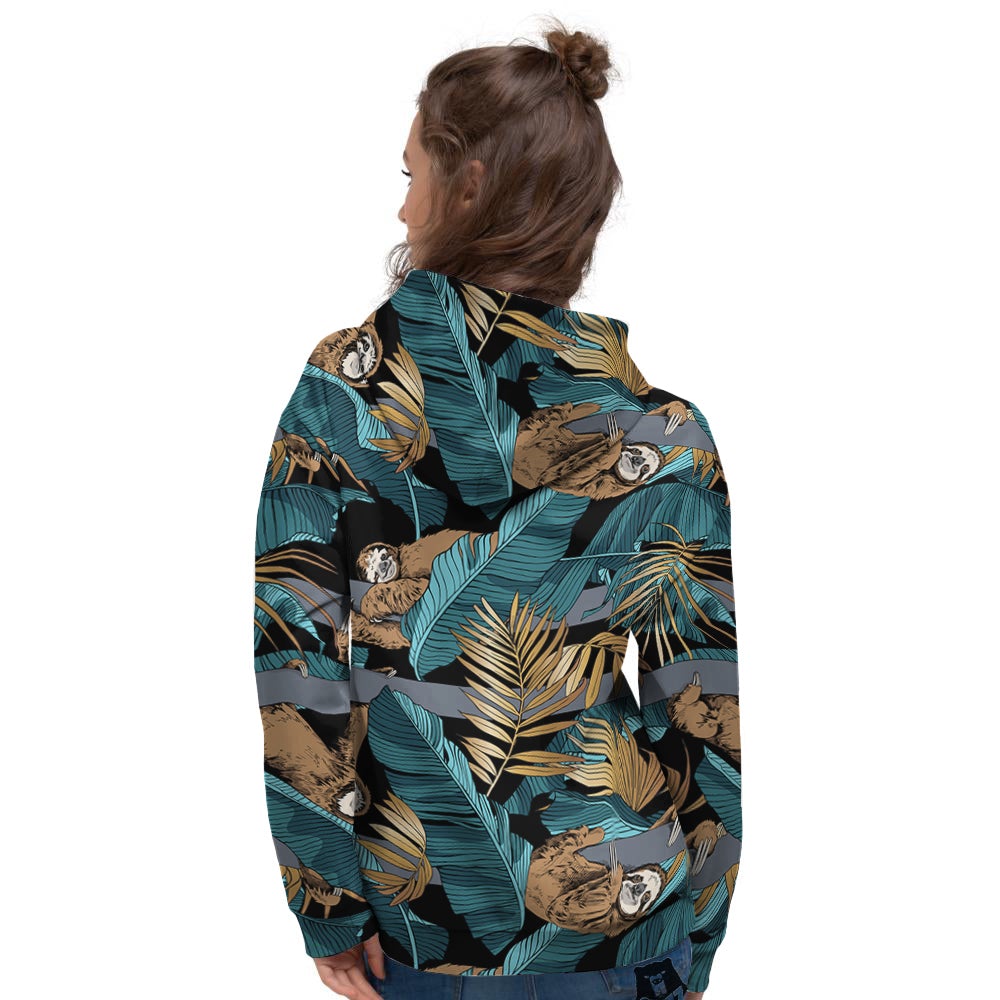 Sloth Tropical Print Pattern Women's Hoodie-grizzshop