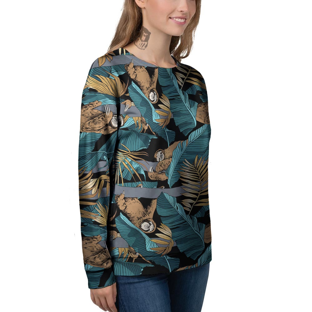 Sloth Tropical Print Pattern Women's Sweatshirt-grizzshop