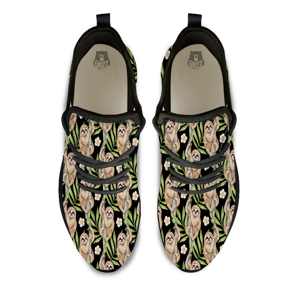 Sloth Watercolor Print Pattern Black Athletic Shoes-grizzshop