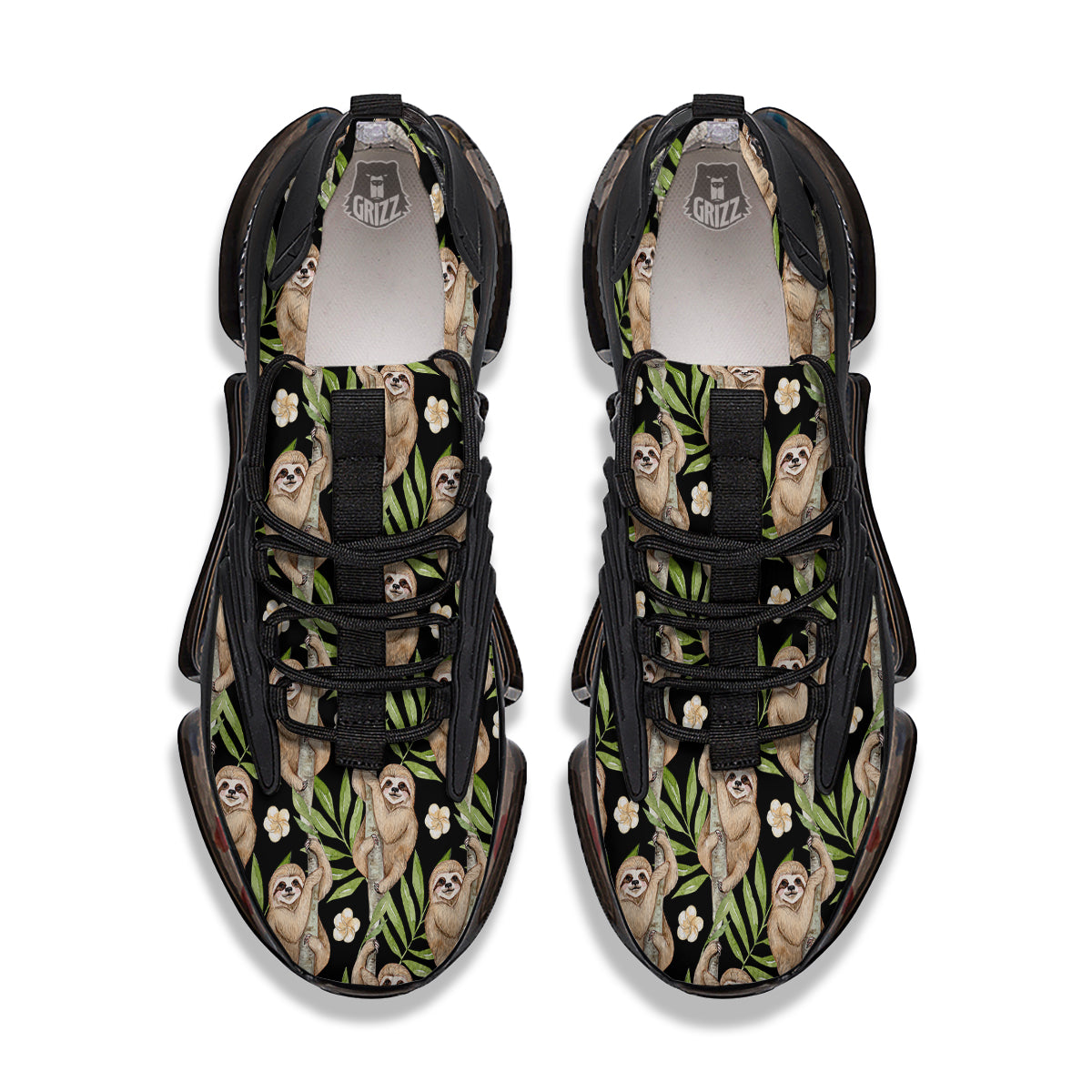 Sloth Watercolor Print Pattern Black Gym Shoes-grizzshop