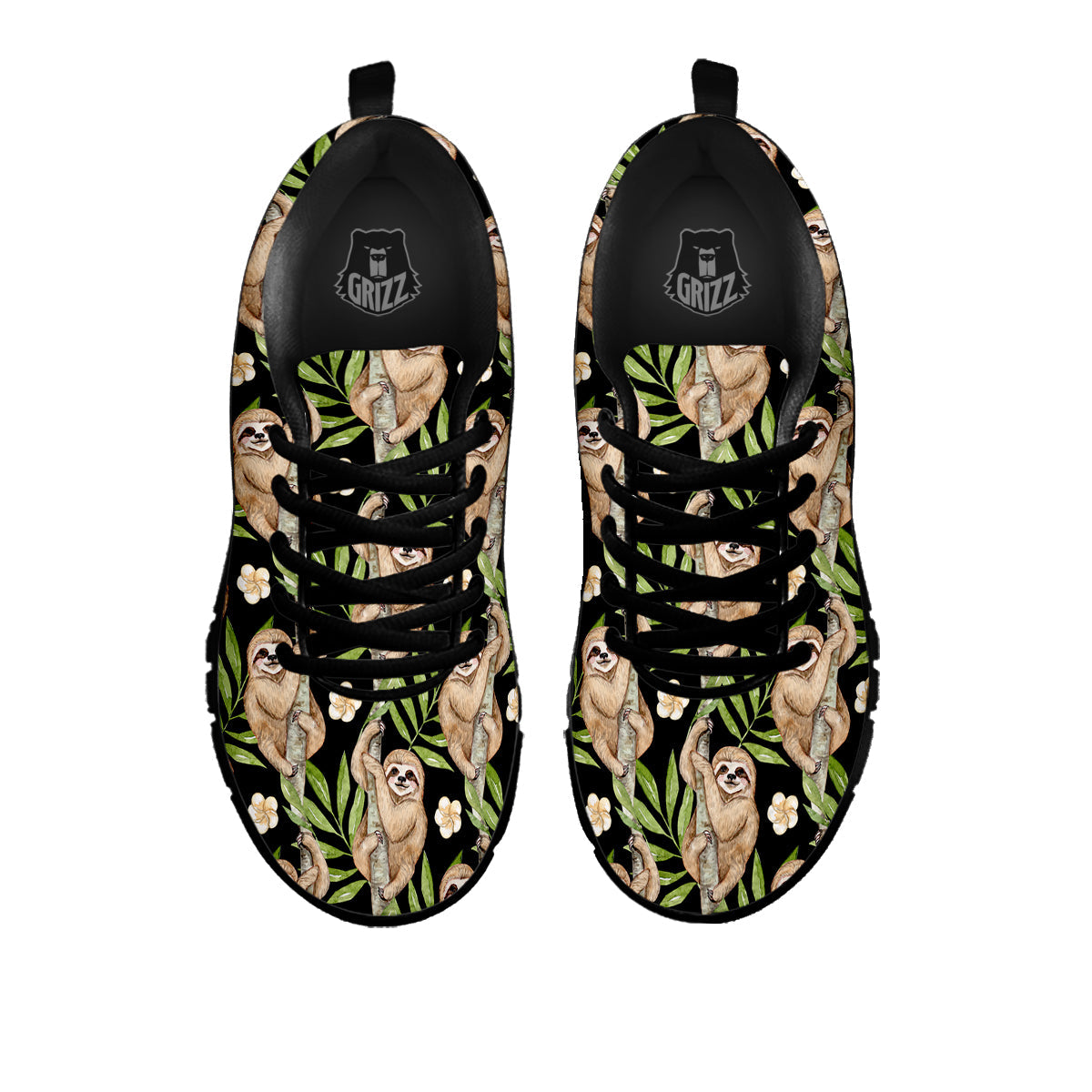 Sloth Watercolor Print Pattern Black Sneaker-grizzshop