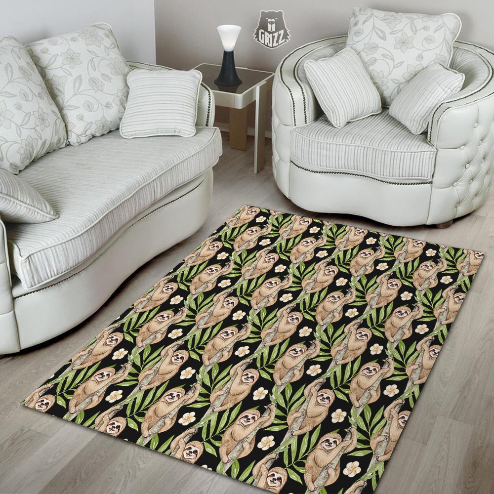 Sloth Watercolor Print Pattern Floor Mat-grizzshop