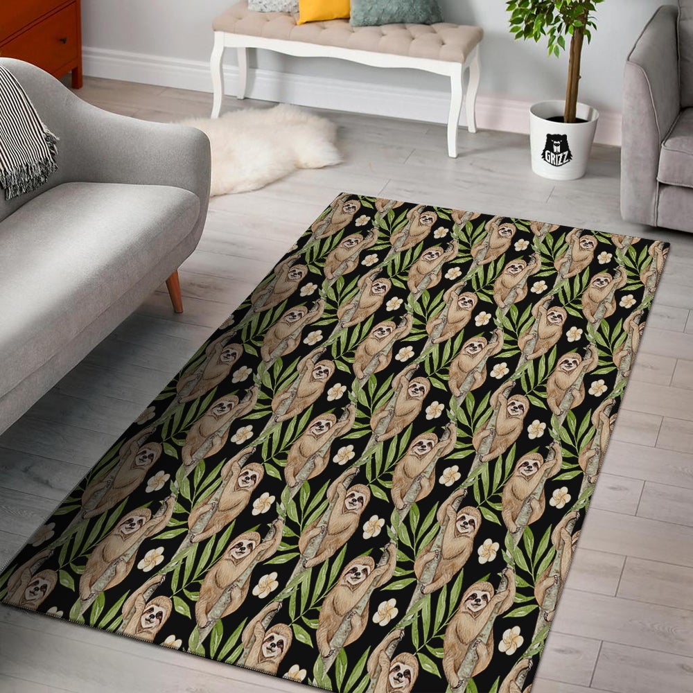 Sloth Watercolor Print Pattern Floor Mat-grizzshop
