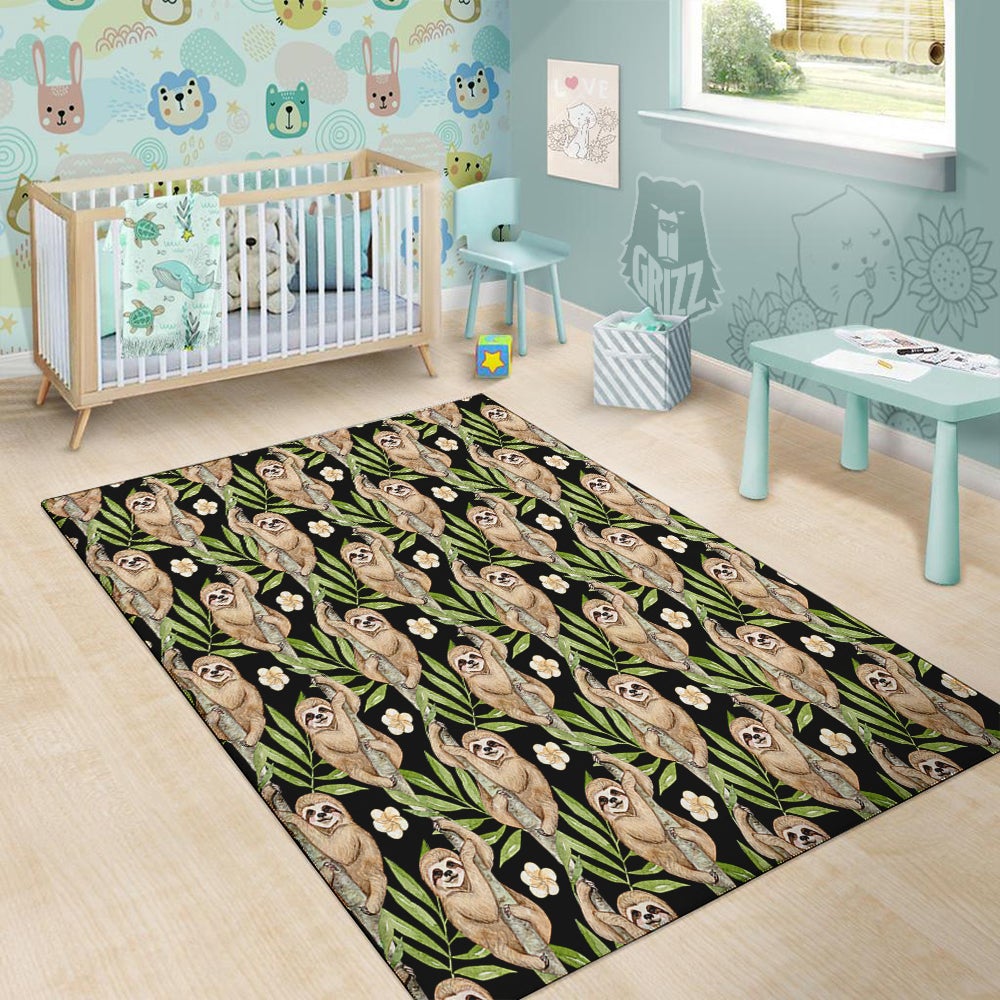 Sloth Watercolor Print Pattern Floor Mat-grizzshop