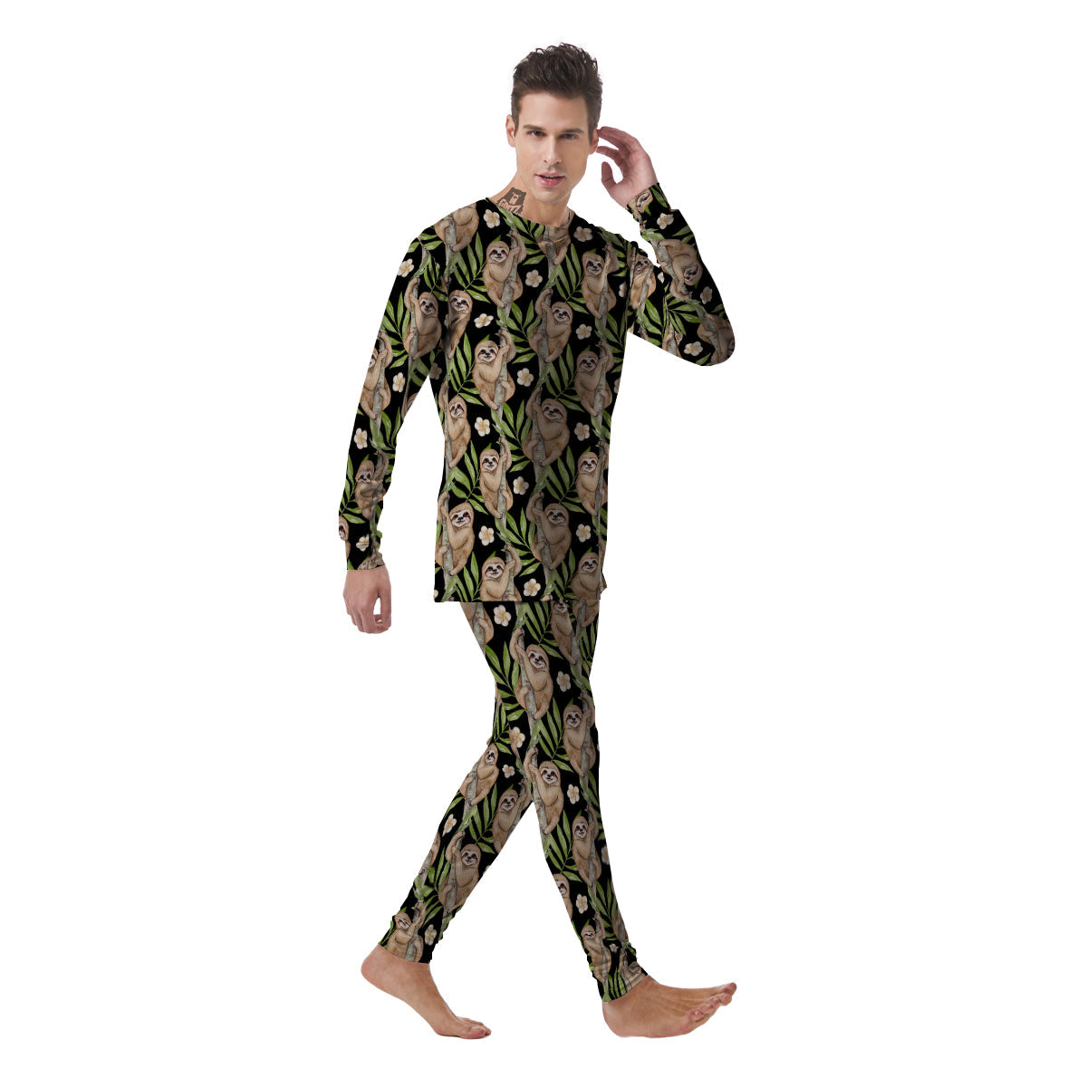 Sloth Watercolor Print Pattern Men's Pajamas-grizzshop