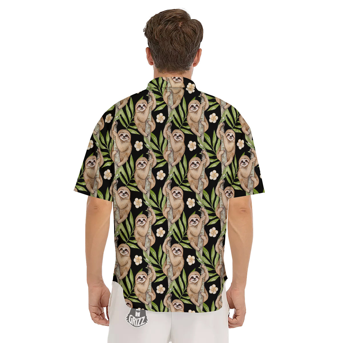 Sloth Watercolor Print Pattern Men's Short Sleeve Shirts-grizzshop