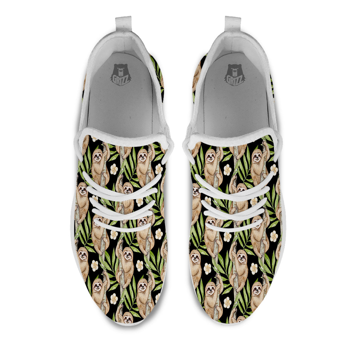Sloth Watercolor Print Pattern White Athletic Shoes-grizzshop