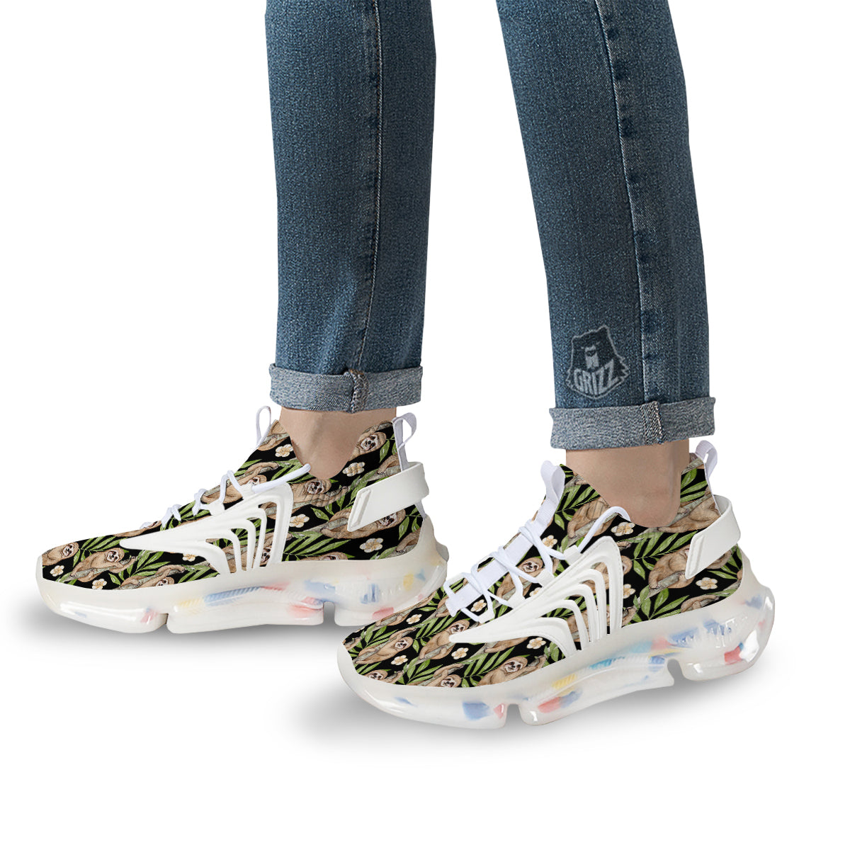Sloth Watercolor Print Pattern White Gym Shoes-grizzshop