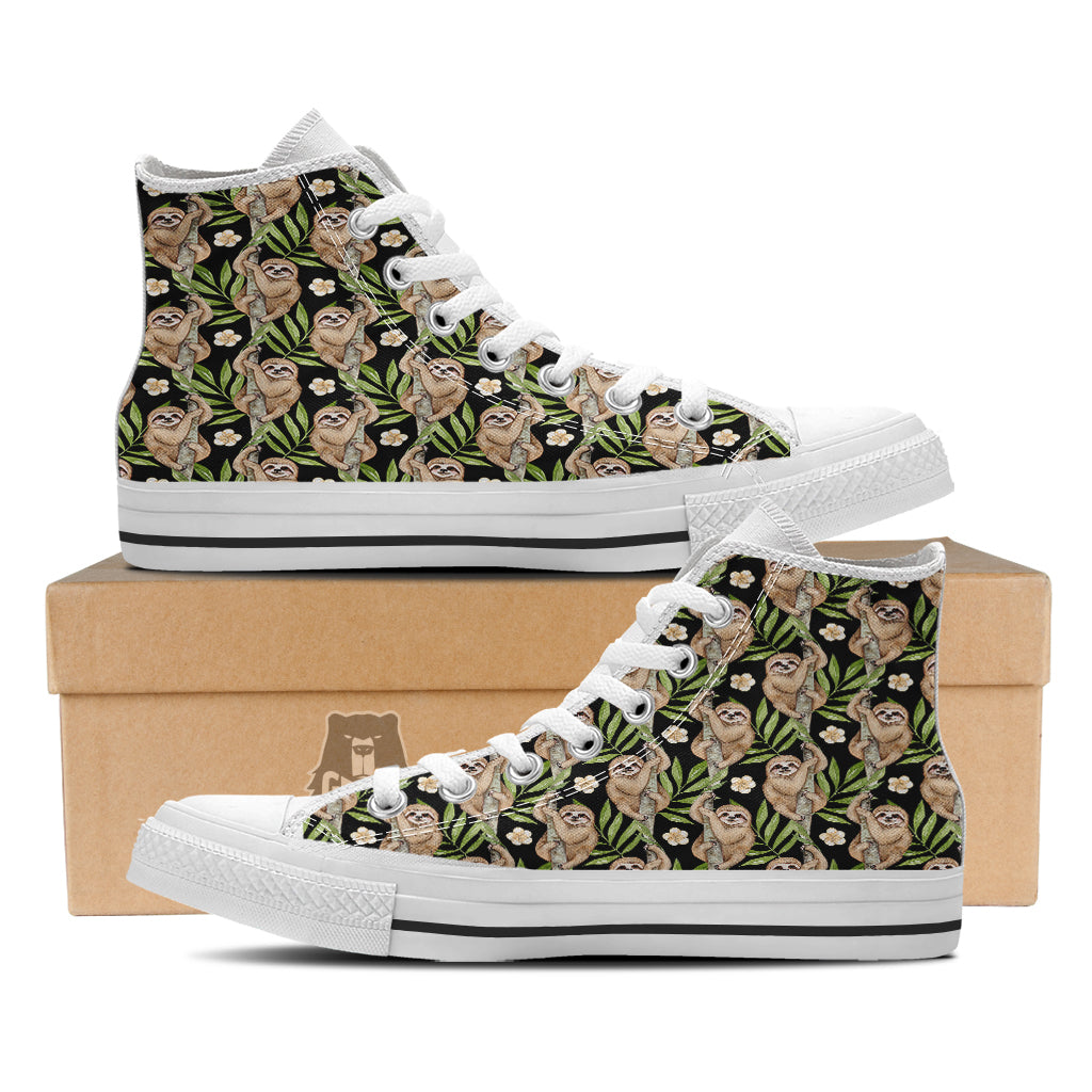 Sloth Watercolor Print Pattern White High Top Shoes-grizzshop
