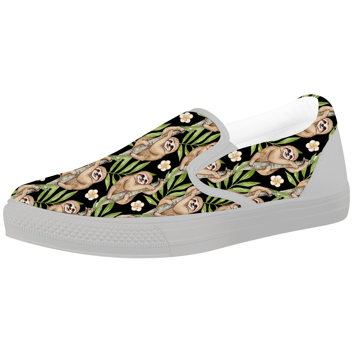 Sloth Watercolor Print Pattern White Slip On Shoes-grizzshop