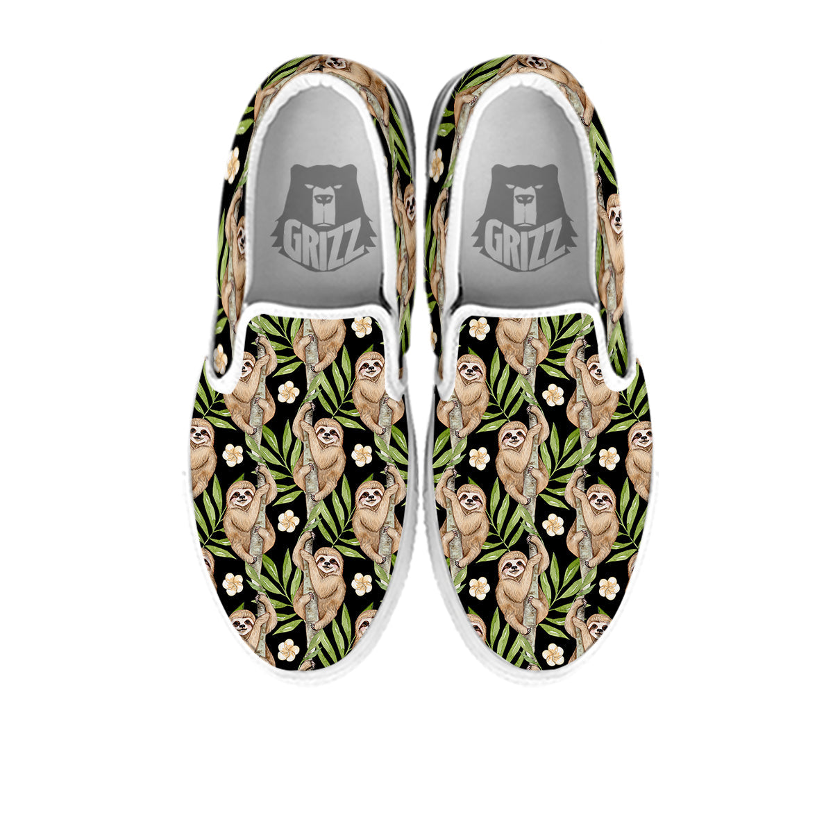 Sloth Watercolor Print Pattern White Slip On Shoes-grizzshop