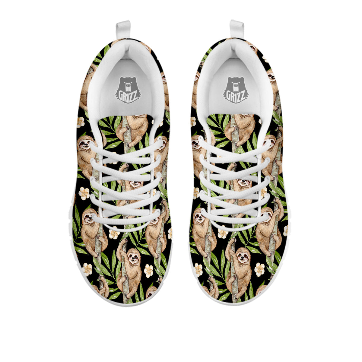 Sloth Watercolor Print Pattern White Sneaker-grizzshop
