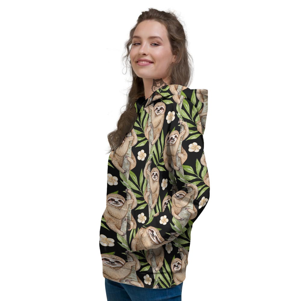 Sloth Watercolor Print Pattern Women's Hoodie-grizzshop