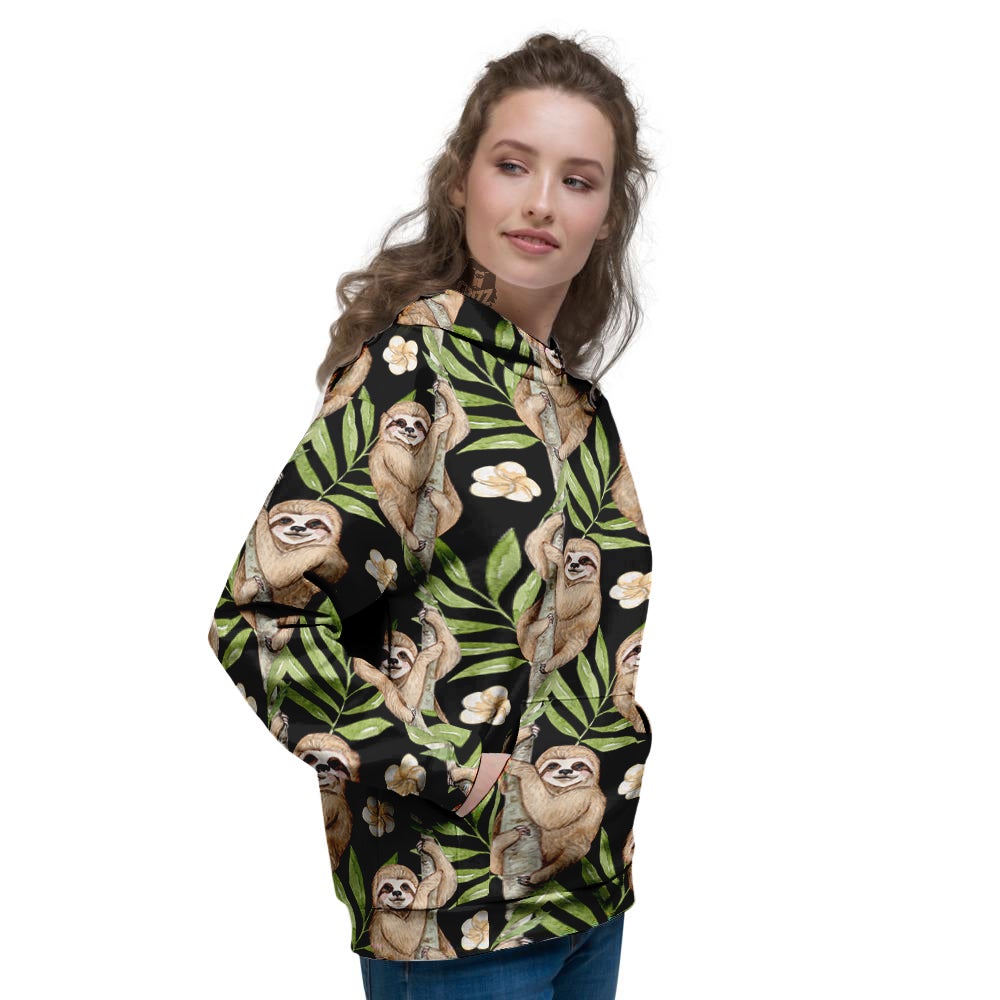 Sloth Watercolor Print Pattern Women's Hoodie-grizzshop