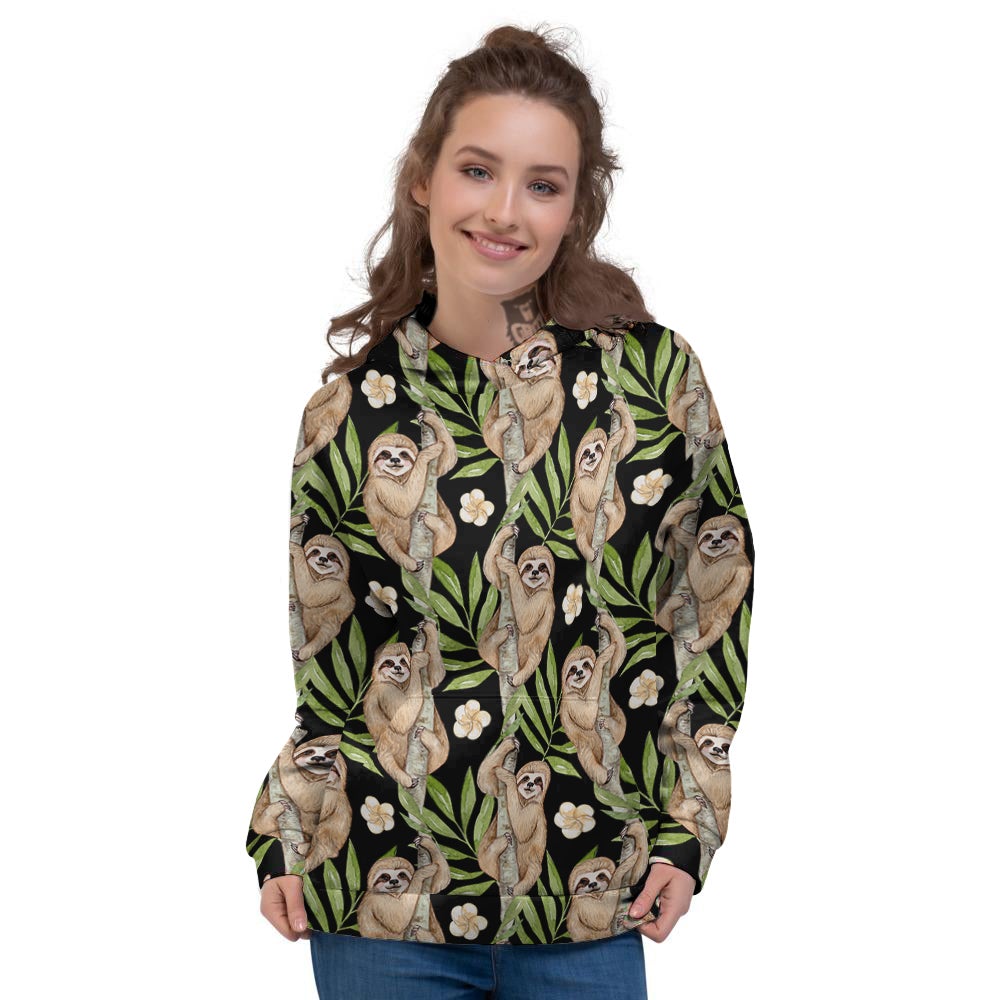 Sloth Watercolor Print Pattern Women's Hoodie-grizzshop