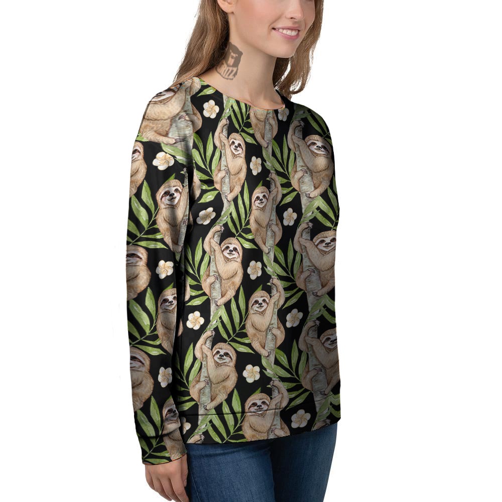 Sloth Watercolor Print Pattern Women's Sweatshirt-grizzshop