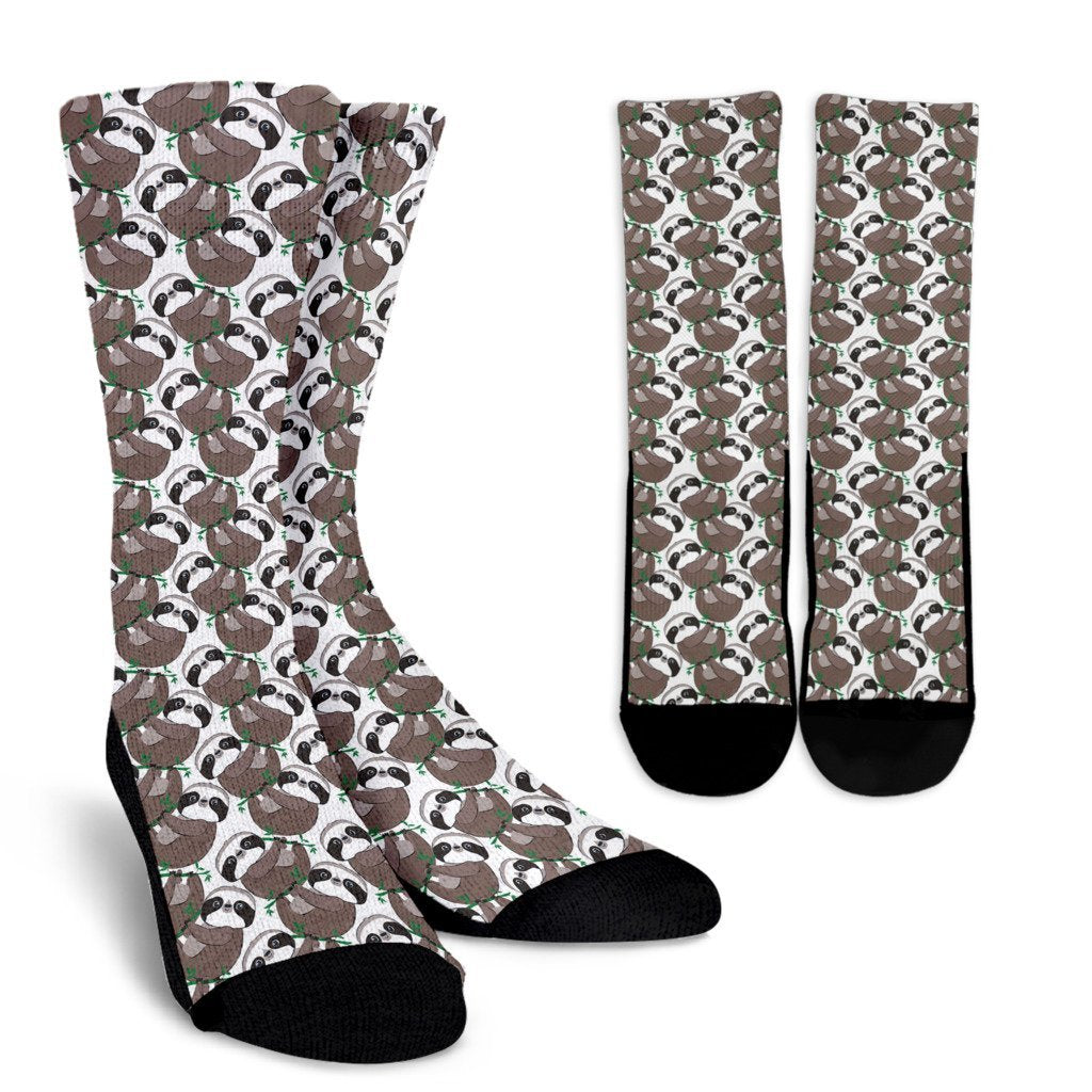 Sloth Bamboo Pattern Print Unisex Crew Socks-grizzshop