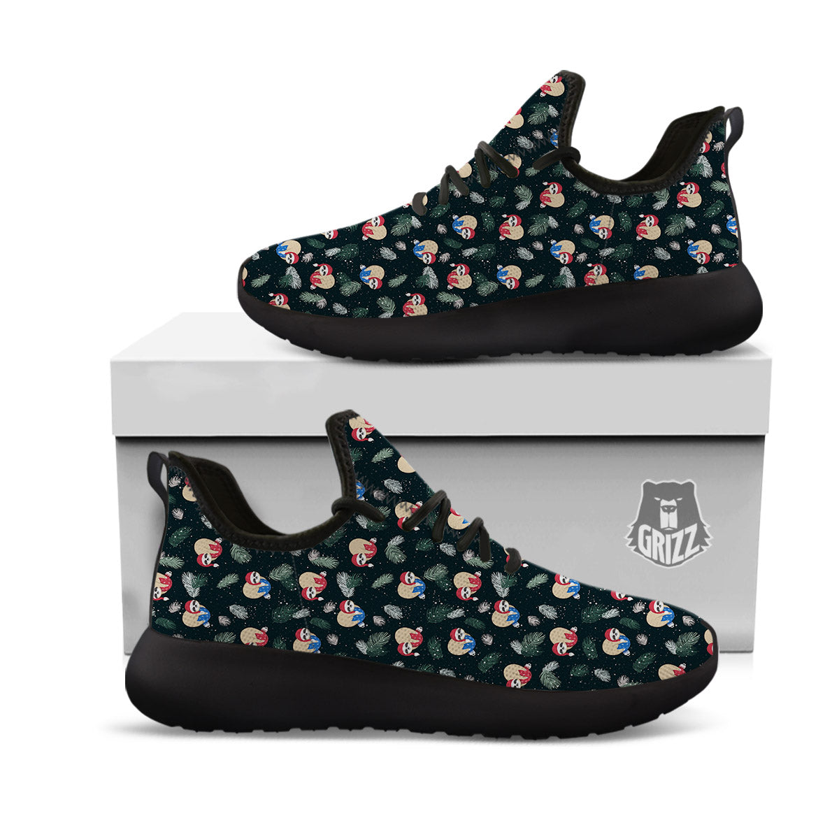 Sloths Sleeping Christmas Print Pattern Black Athletic Shoes-grizzshop