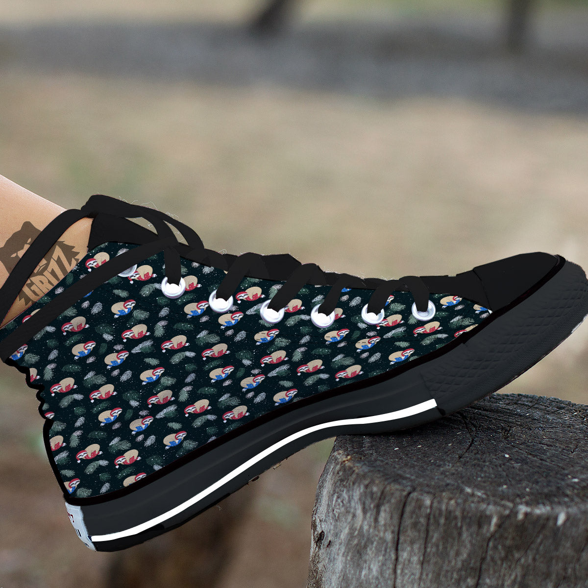 Sloths Sleeping Christmas Print Pattern Black High Top Shoes-grizzshop