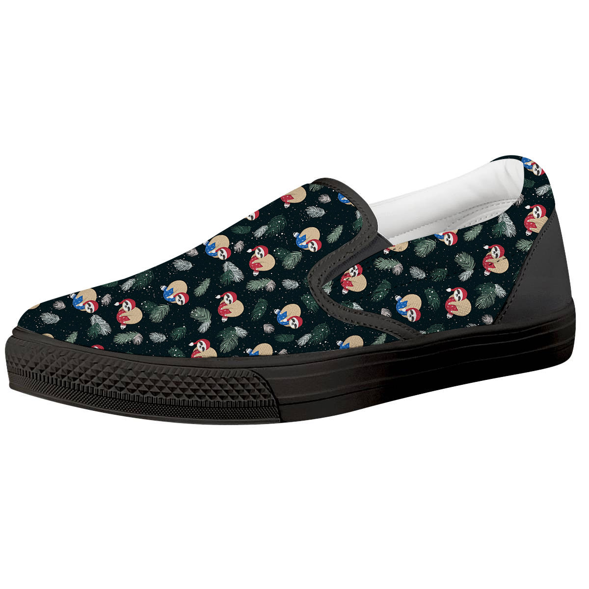 Sloths Sleeping Christmas Print Pattern Black Slip On Shoes-grizzshop
