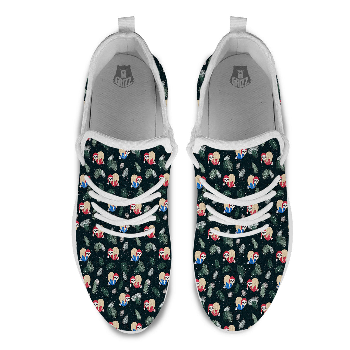 Sloths Sleeping Christmas Print Pattern White Athletic Shoes-grizzshop