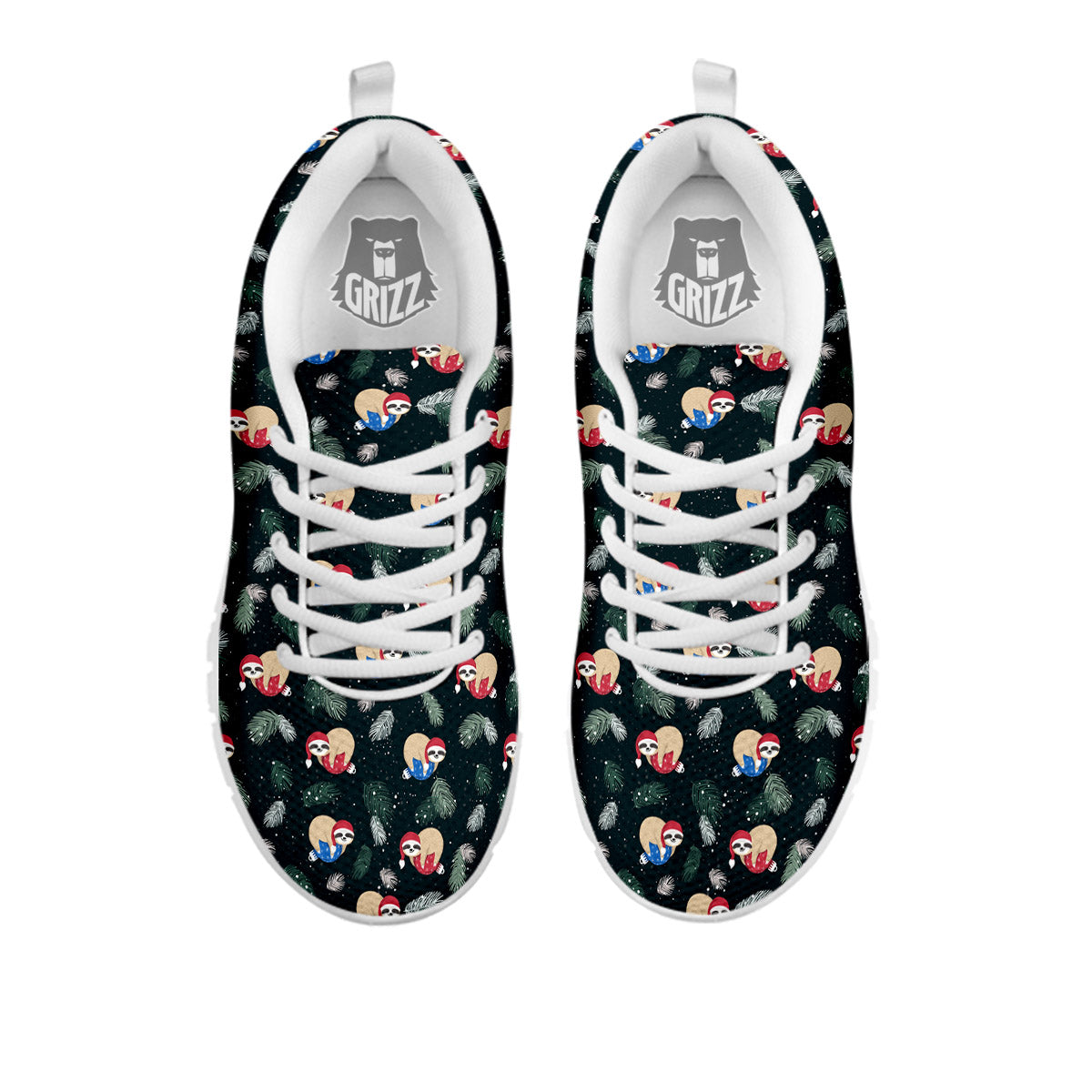 Sloths Sleeping Christmas Print Pattern White Sneaker-grizzshop