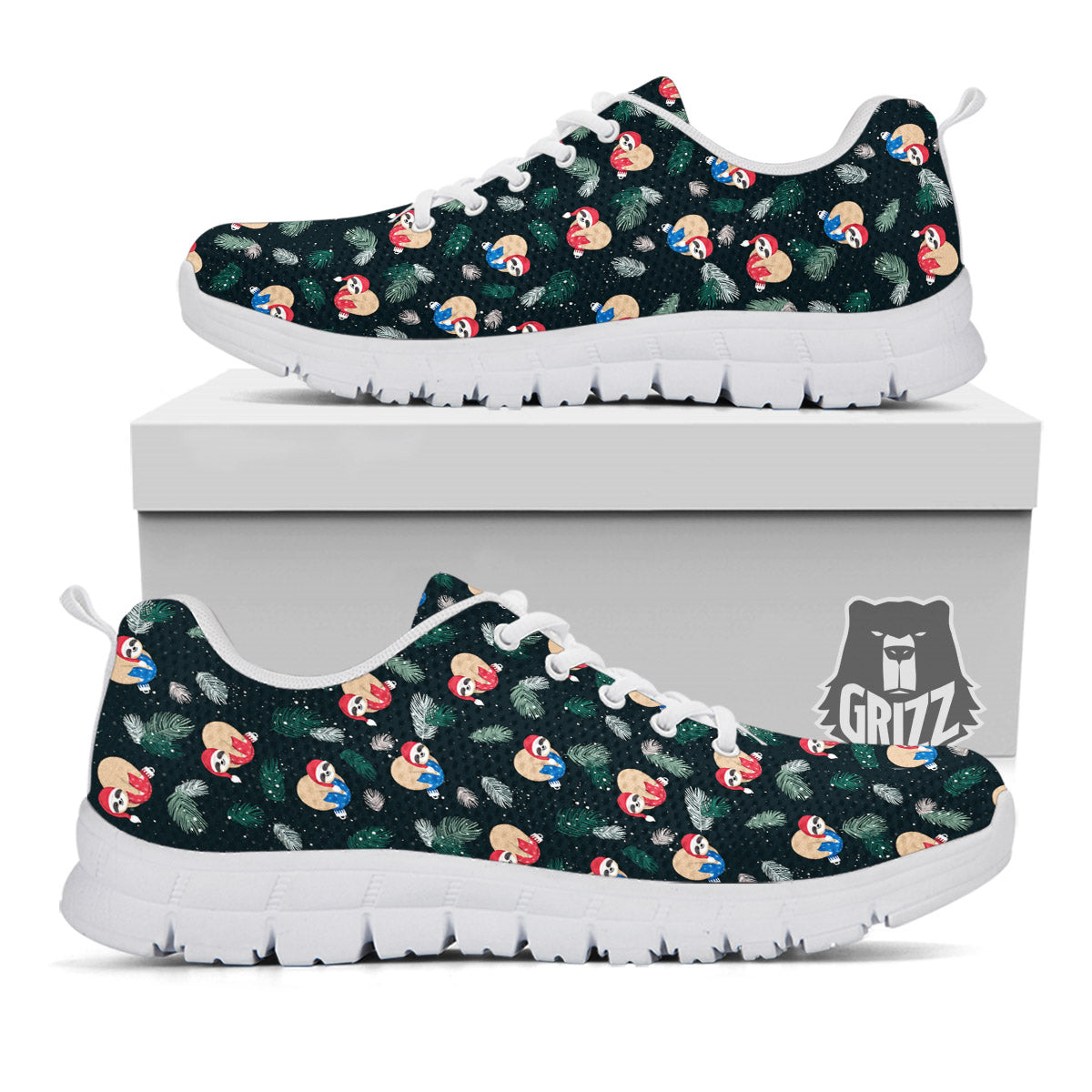 Sloths Sleeping Christmas Print Pattern White Sneaker-grizzshop