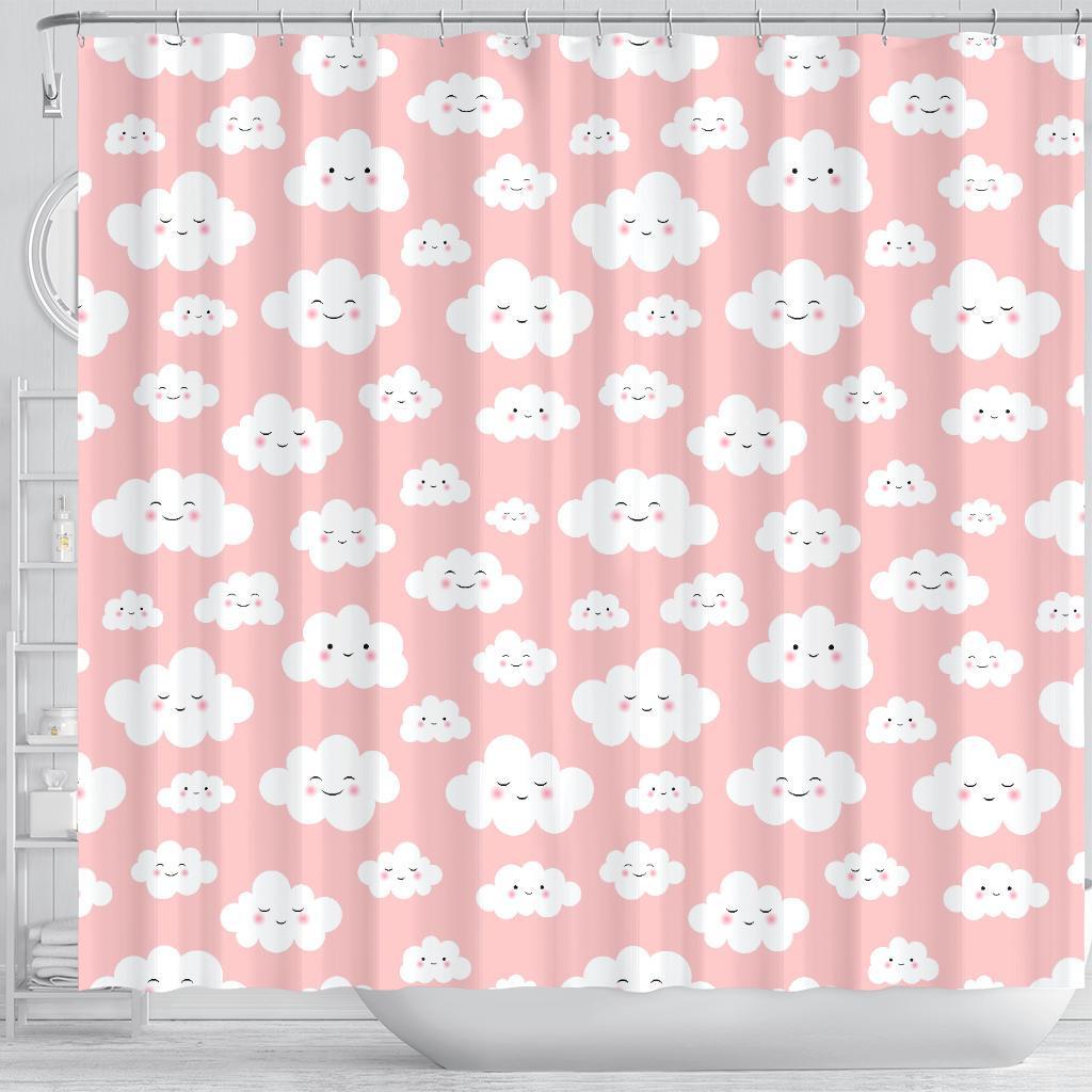 Smile Cloud Pattern Print Bathroom Shower Curtain-grizzshop