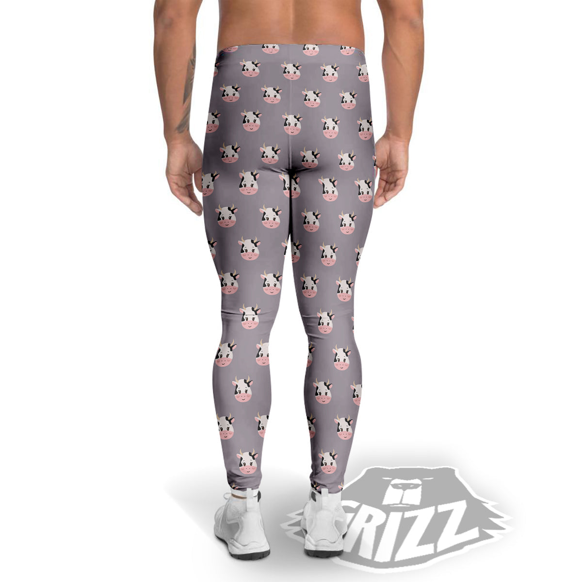 Smiley Cow Cartoon Print Pattern Men's Leggings-grizzshop