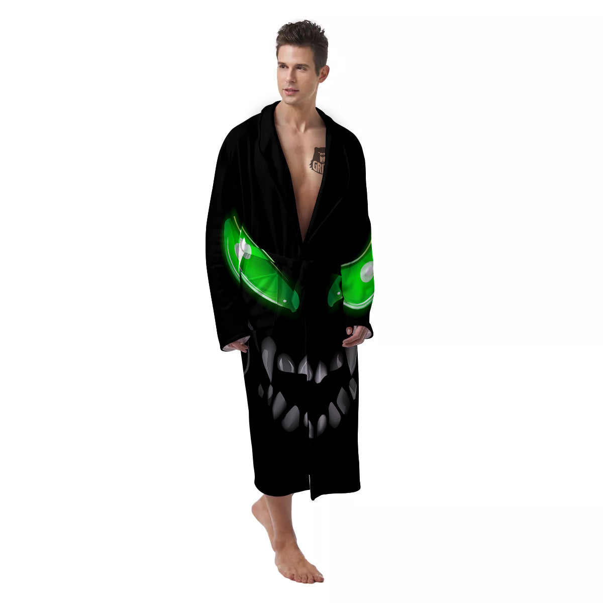 Smiley Face Monster Black Print Men's Robe-grizzshop