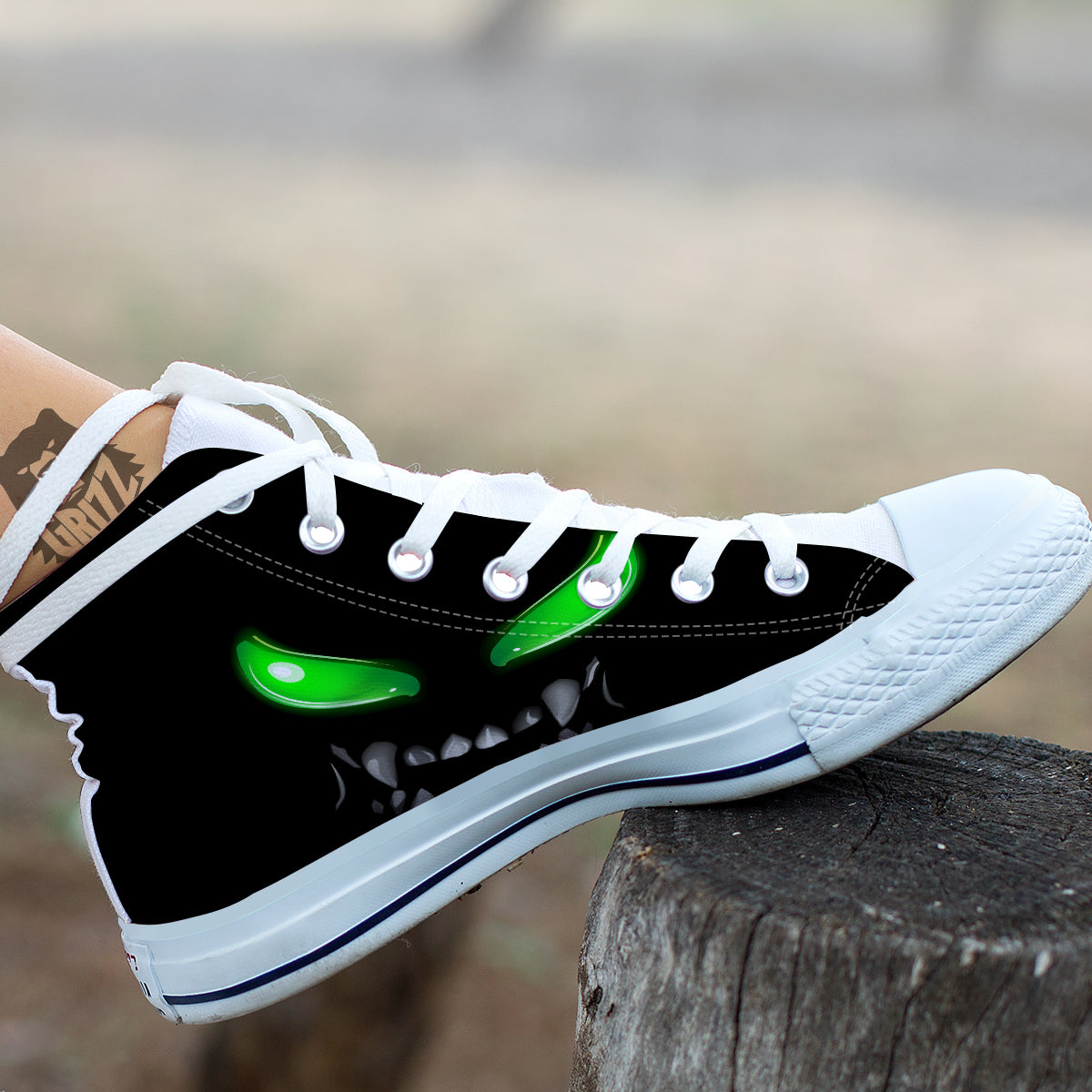 Smiley Face Monster Black Print White High Top Shoes-grizzshop