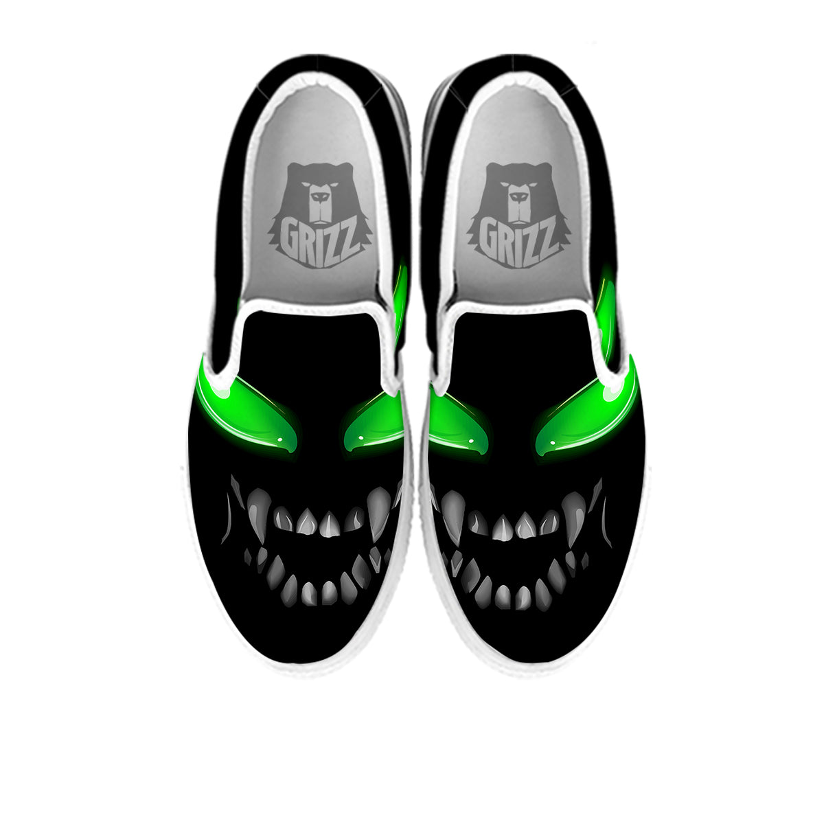 Smiley Face Monster Black Print White Slip On Shoes-grizzshop
