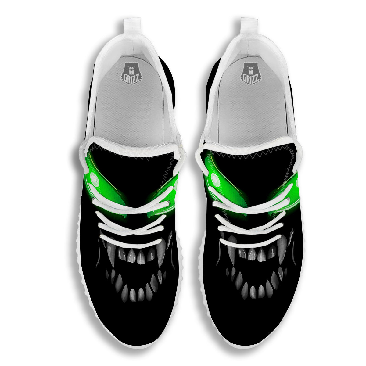 Smiley Face Monster Black Print White Walking Shoes-grizzshop