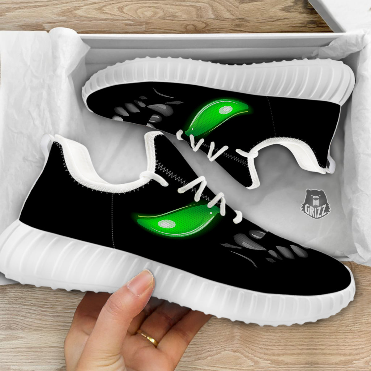 Smiley Face Monster Black Print White Walking Shoes-grizzshop