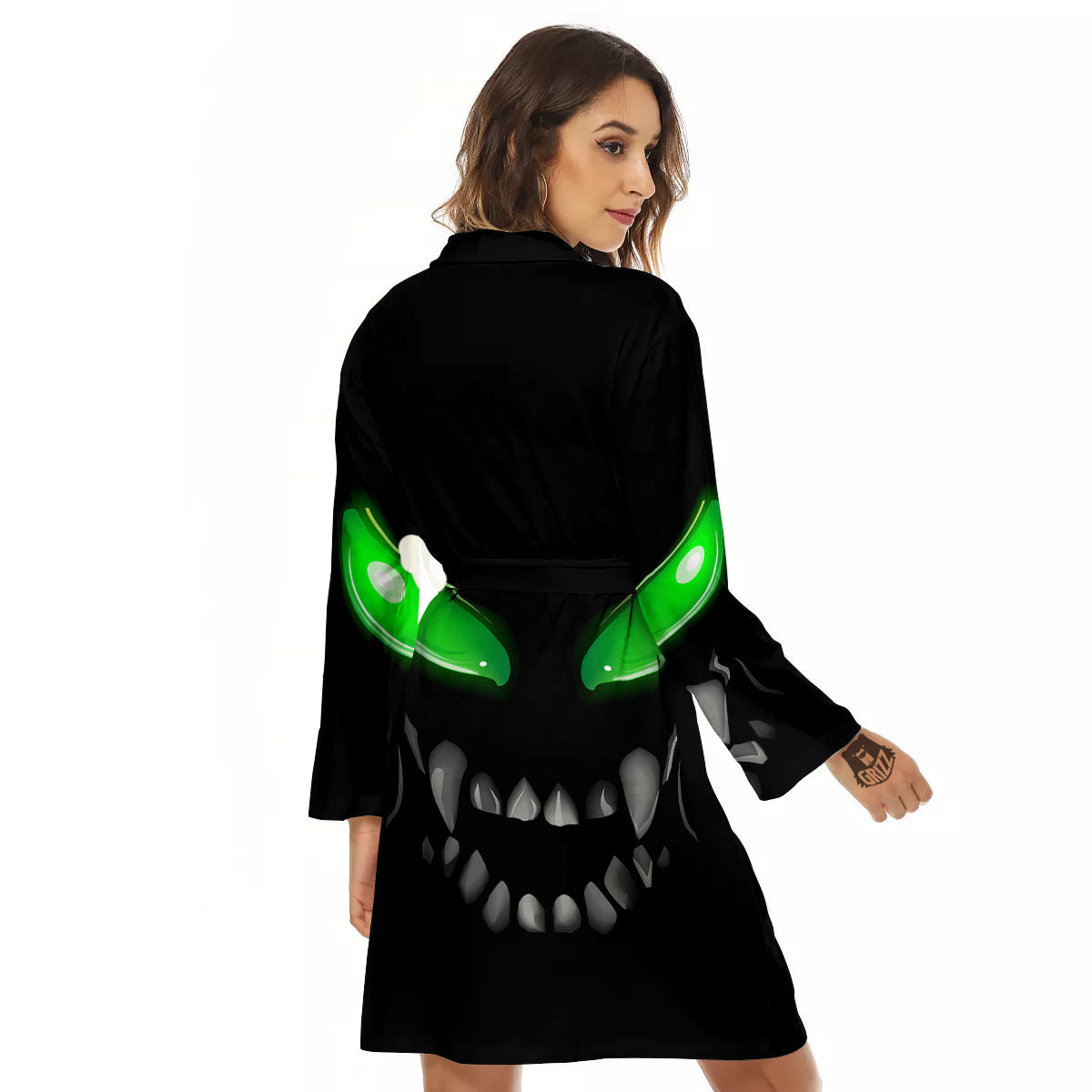Smiley Face Monster Black Print Women's Robe-grizzshop