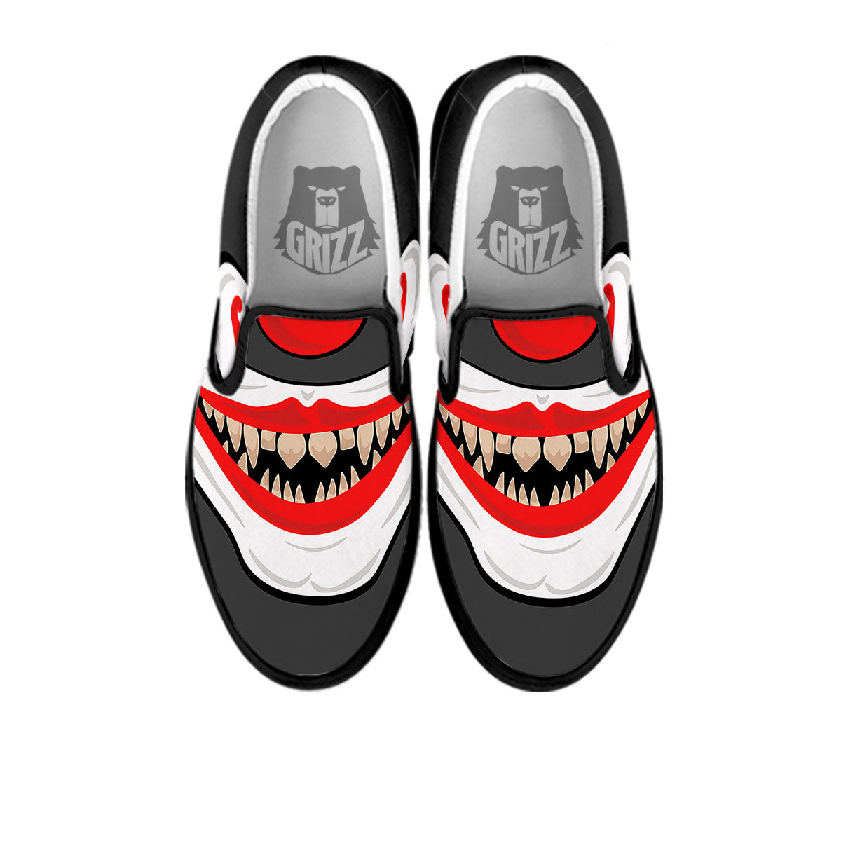 Smiling Clown Halloween Print Black Slip On Shoes-grizzshop
