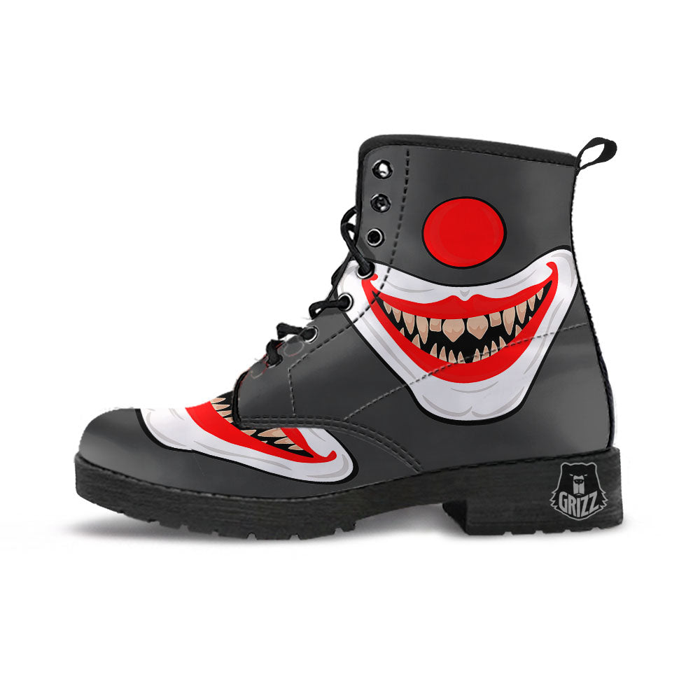 Smiling Clown Halloween Print Leather Boots-grizzshop