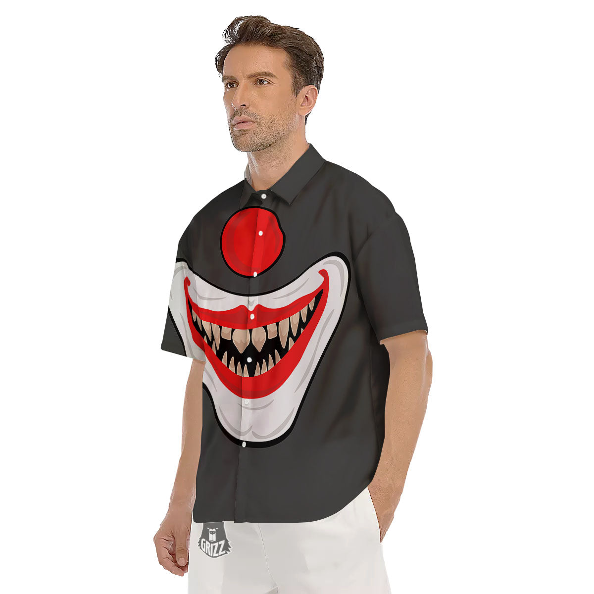 Smiling Clown Halloween Print Men's Short Sleeve Shirts-grizzshop