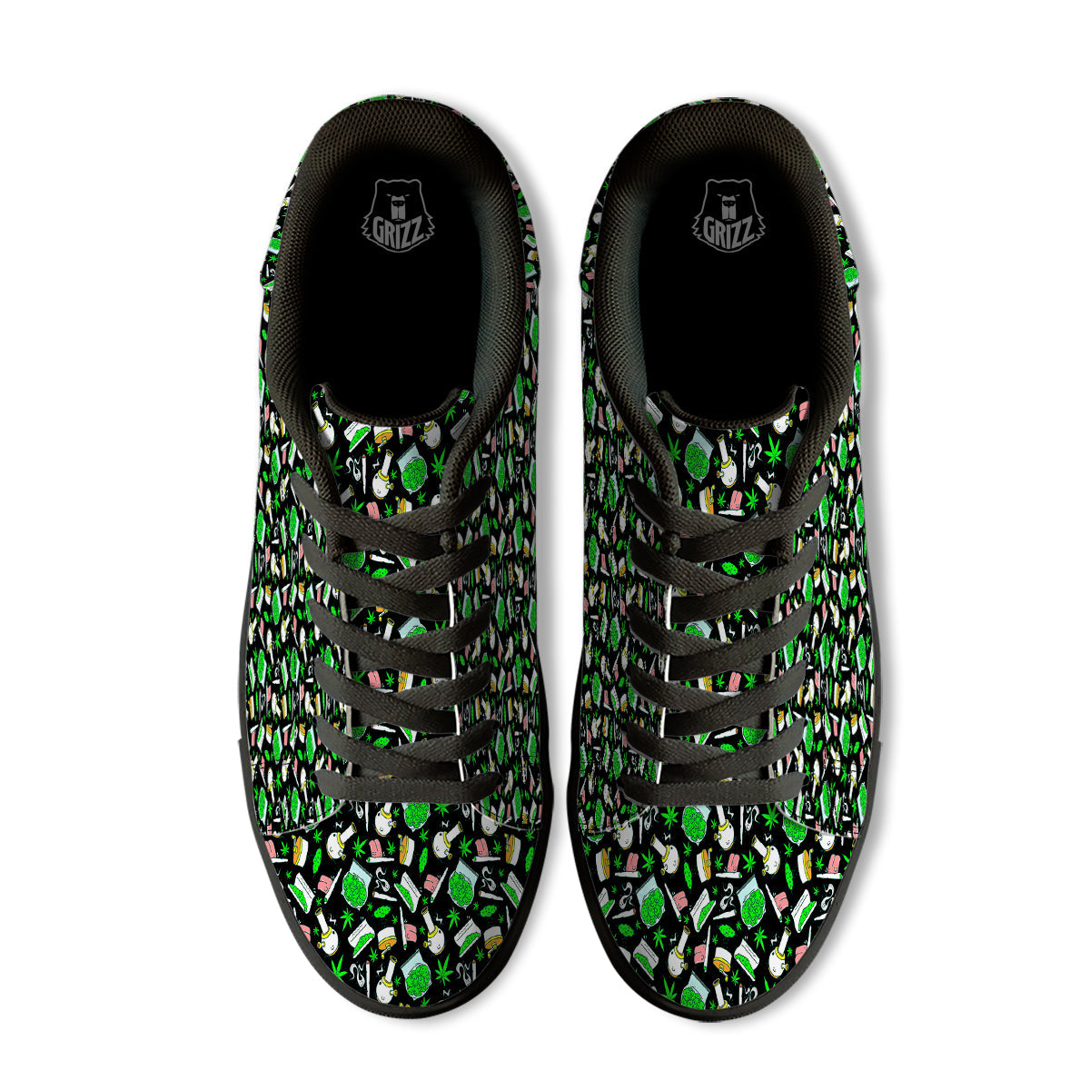 Smoke Weed Green Neon Print Pattern Black Low Top Sneakers-grizzshop