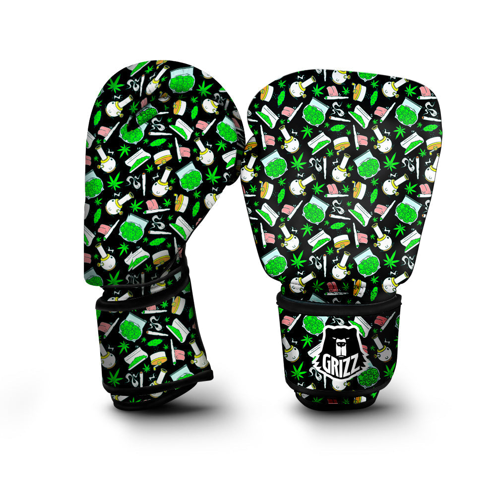 Smoke Weed Green Neon Print Pattern Boxing Gloves-grizzshop