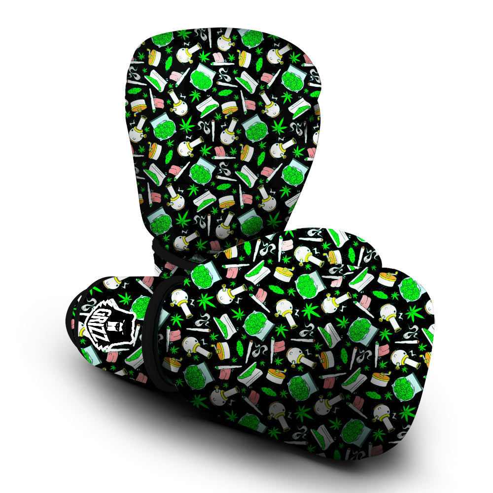 Smoke Weed Green Neon Print Pattern Boxing Gloves-grizzshop